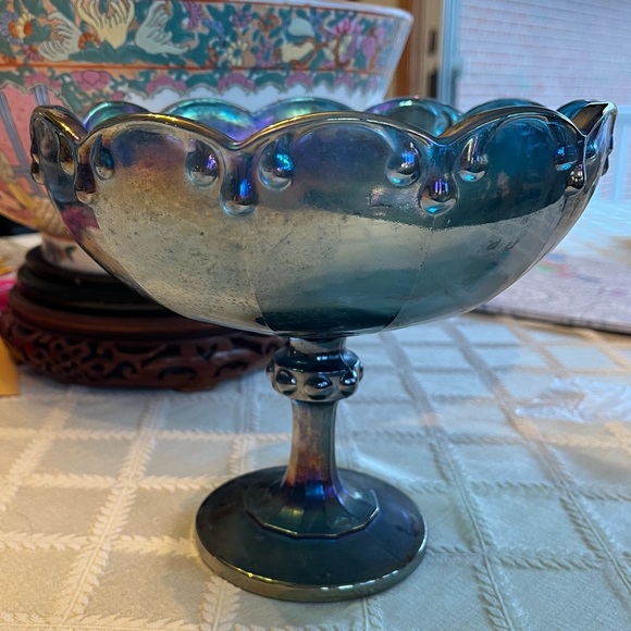 Indiana Glass Other - Vintage Indiana Glass Iridescent Blue Carnival Glass Compote/ Pedestal Bowl